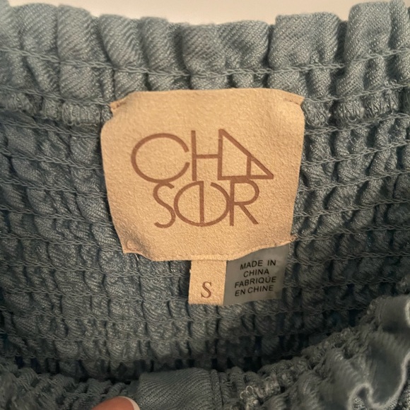 CHA SOR teal button down midriff top - Picture 3 of 4